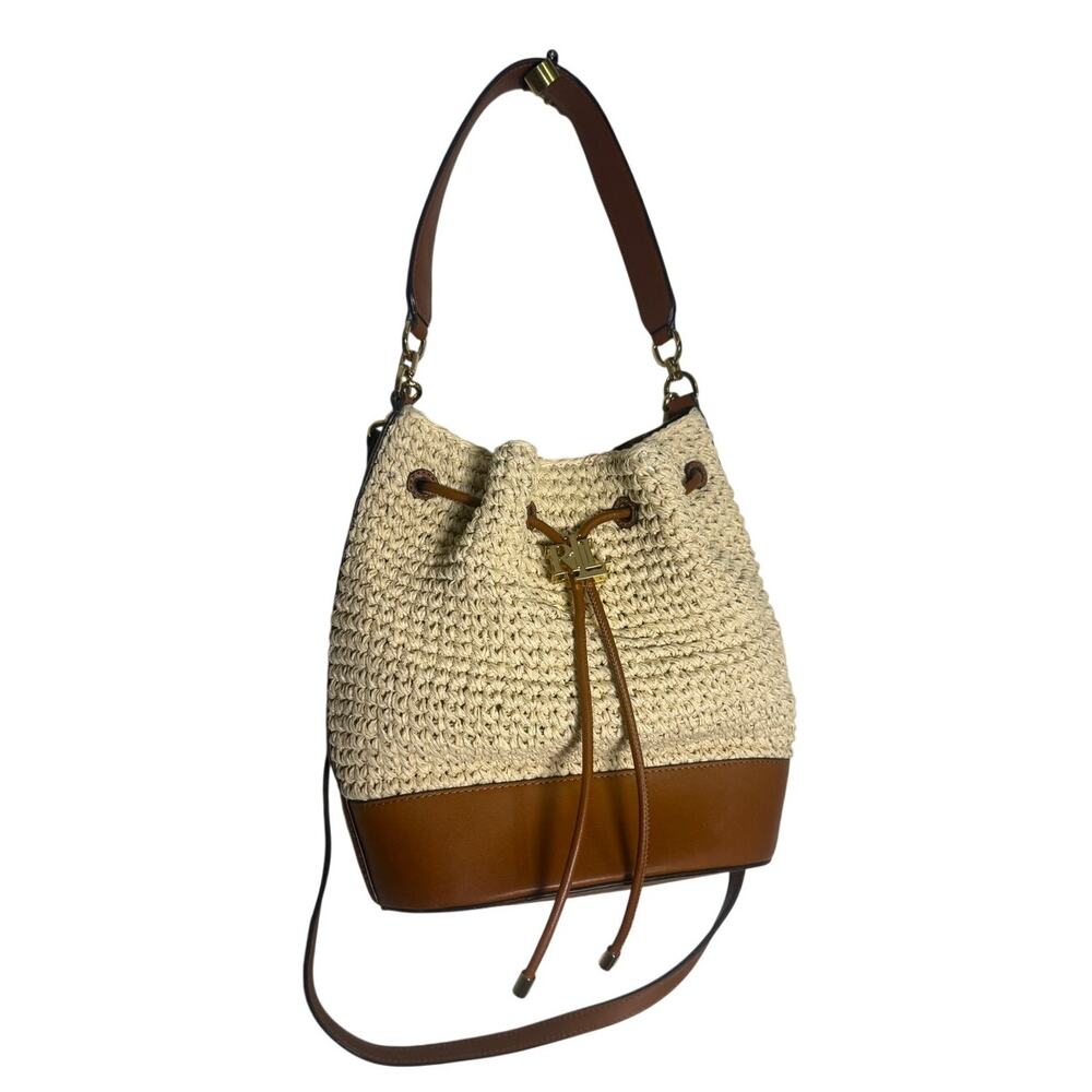 Ralph Lauren Faux-Straw Large Andie Drawstring Bag - Picture 2 of 10